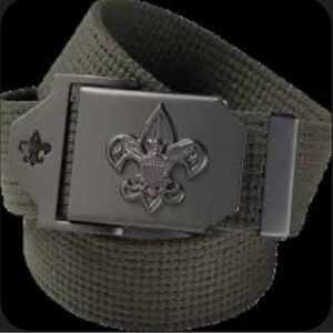 Cub/Boy/Eagle Scout Uniform Olive Green Webbing Belt with Fleur-de-Lis Buckle.